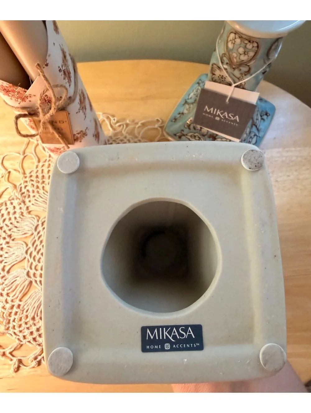 Mikasa Home Accents Blue Floral Ceramic Candle Holders with Tapered Candles